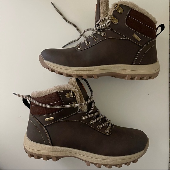 Quatchi Faux Fur Trim Lined Lace Up Winter Boots Brown Size 41 - Picture 5 of 14